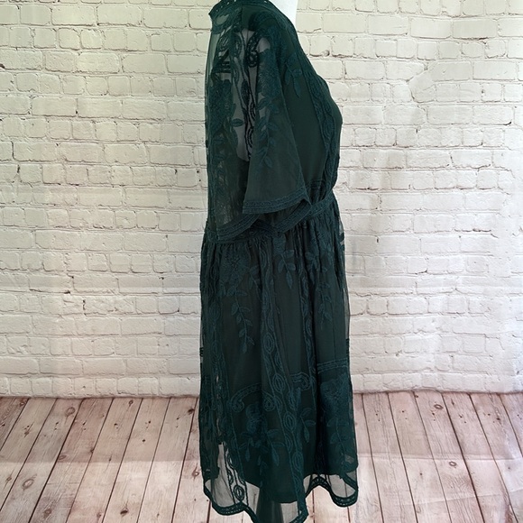 Haute Monde NWT Dark Teal Green Boho Lace Dress - Picture 6 of 13